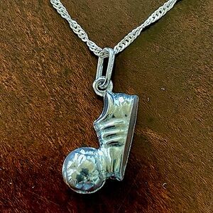 Sterling Silver 925. 18” Chain with Soccer Shoe&Ball Pendant 1.5”